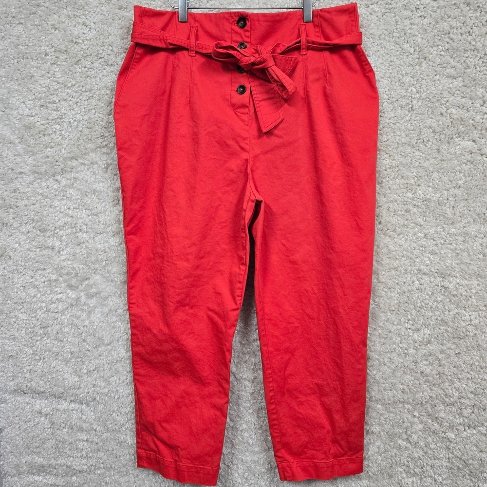 Boden Women's‎ High Rise Tie Waist Pants Red Cotton Ankle Size 14R